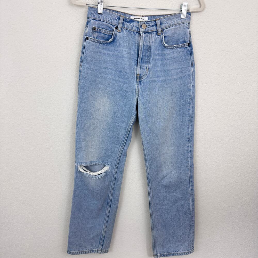 Reformation Jeans Womens Cynthia High Rise Straight Cropped Jeans Size 25 Blue